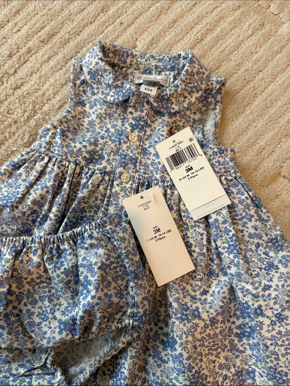 Ralph Lauren Blue Floral Dress with Matching Bloomers - Picture 3 of 3